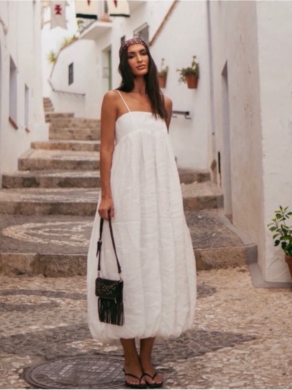 Special collection Zara White Spaghetti Strap Bubble Hem Maxi Dress